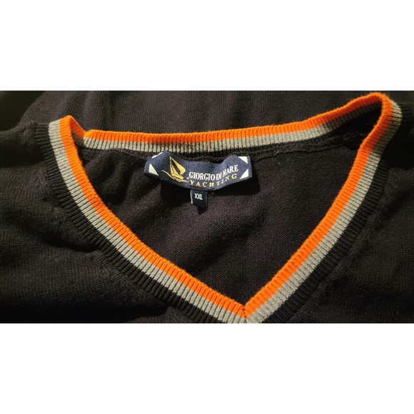 HTF Giorgio Di Mare Yachting LOGO V-neck Pullover Sweater Suede Elbow Patch XXL - Picture 5 of 9